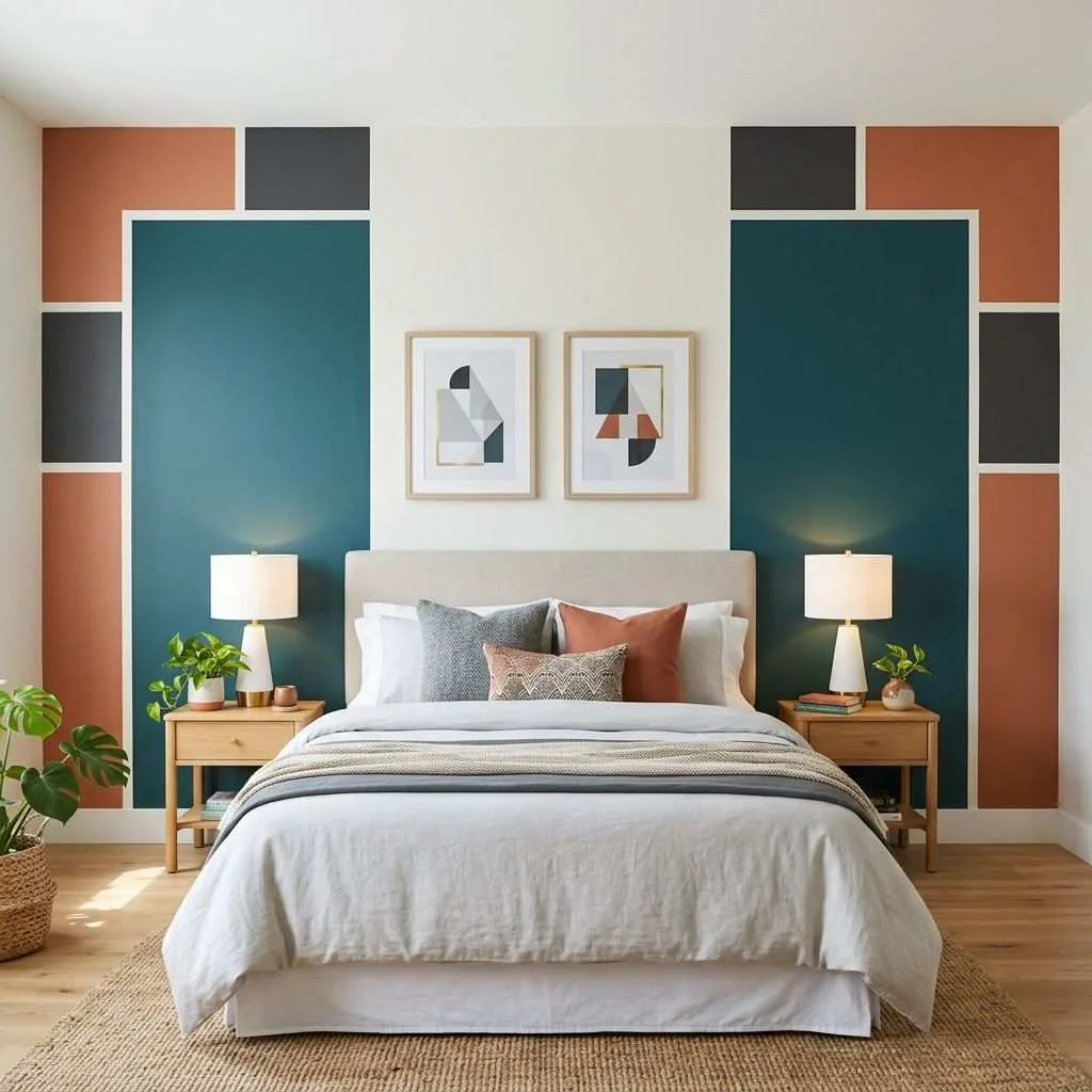 Symmetrical Color Blocking on Bedroom Walls