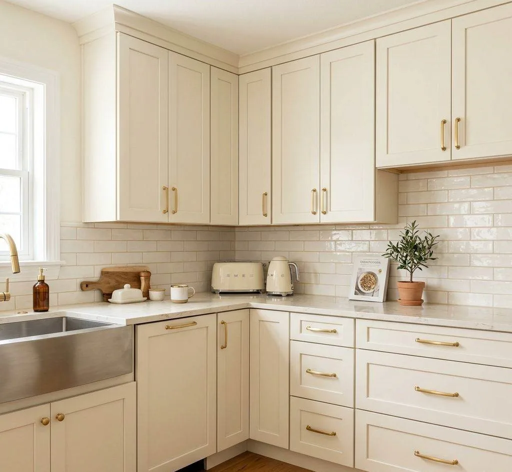 16 White Kitchen Cabinets Ideas for 2026 Modern Homes 2 Warm Off-White Shaker Cabinets