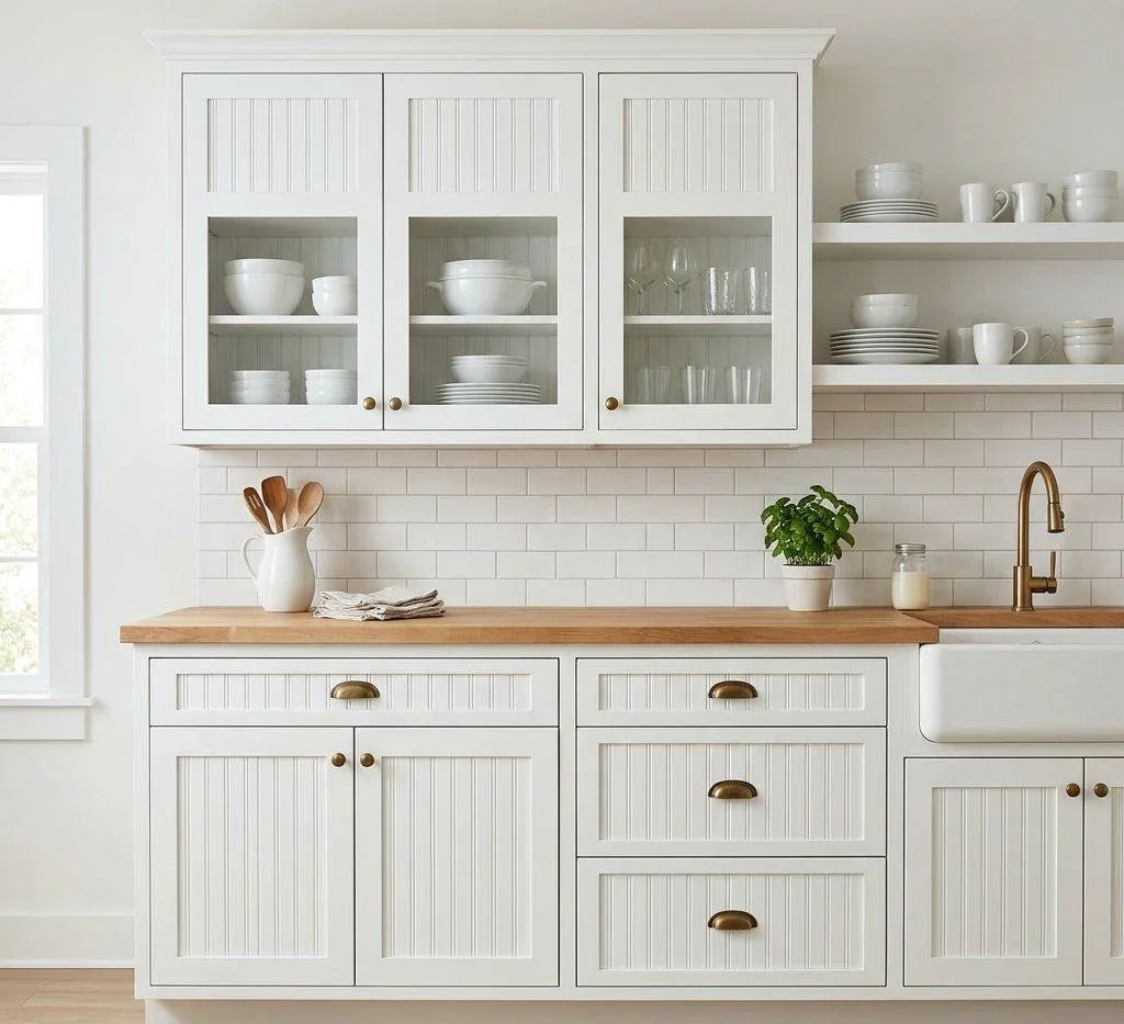 16 White Kitchen Cabinets Ideas for 2026 Modern Homes 13 White Beadboard Cabinet Doors