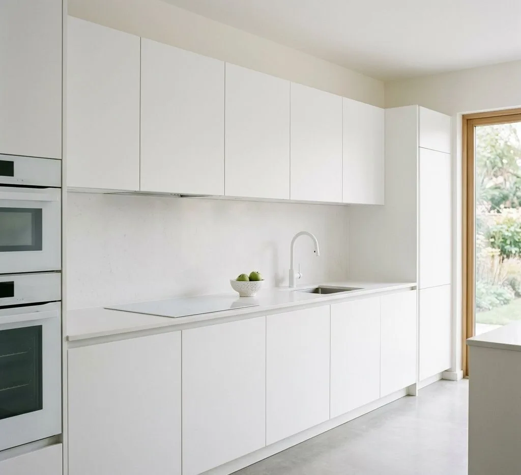 16 White Kitchen Cabinets Ideas for 2026 Modern Homes 11 Slab-Front White Cabinets for Minimalists
