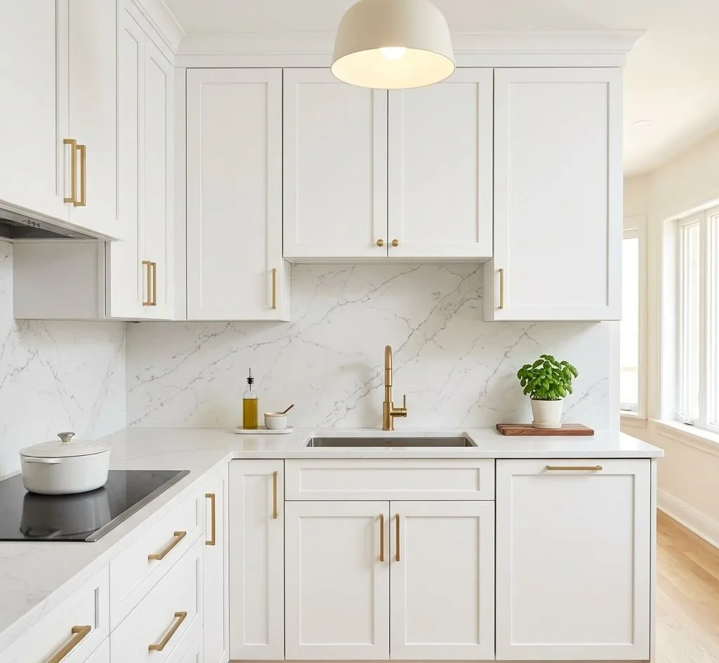 16 White Kitchen Cabinets Ideas for 2026 Modern Homes 10 White Cabinets With Marble-Look Backsplash