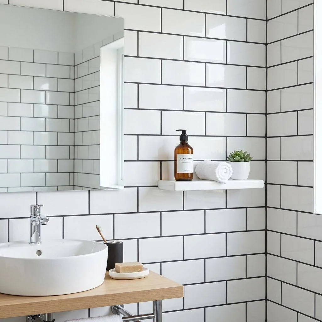 15 White Tile Bathroom Ideas to Transform Your Space 2 Classic Subway Tile with Dark Grout