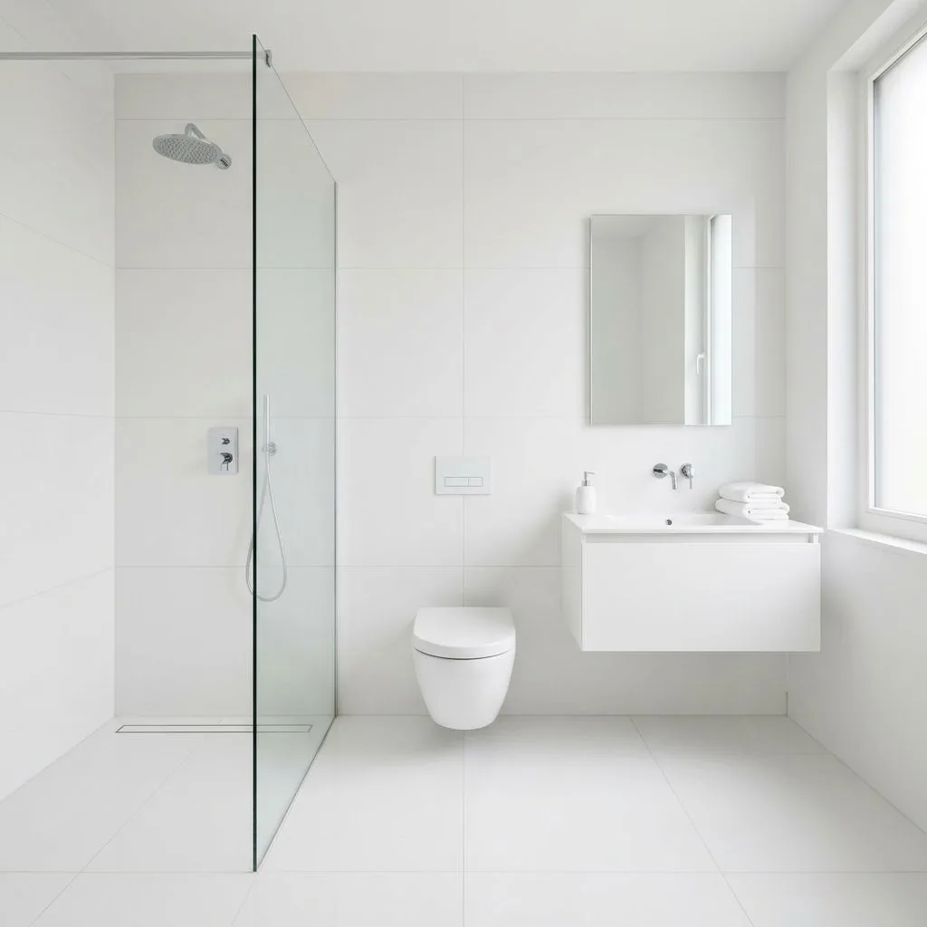 15 White Tile Bathroom Ideas to Transform Your Space 13 Large-Format White Tiles for a Minimalist Look