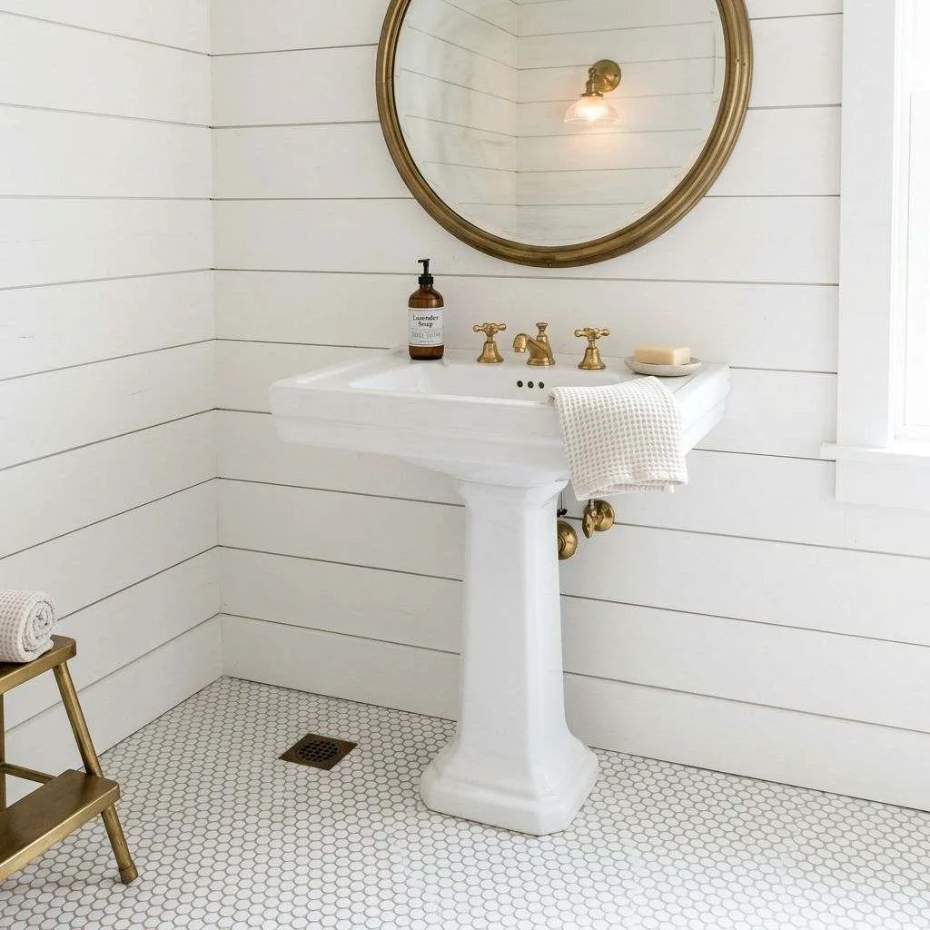 15 White Tile Bathroom Ideas to Transform Your Space 9 White Penny Tiles for a Vintage Charm