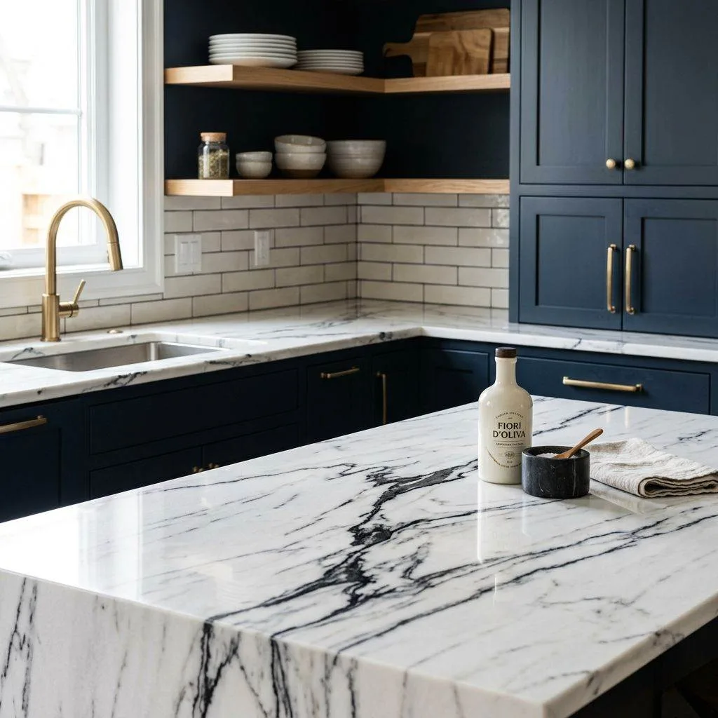 17 Black and White Kitchen Ideas to Transform Your Cooking Space 9 White Marble Countertops with Black Veining
