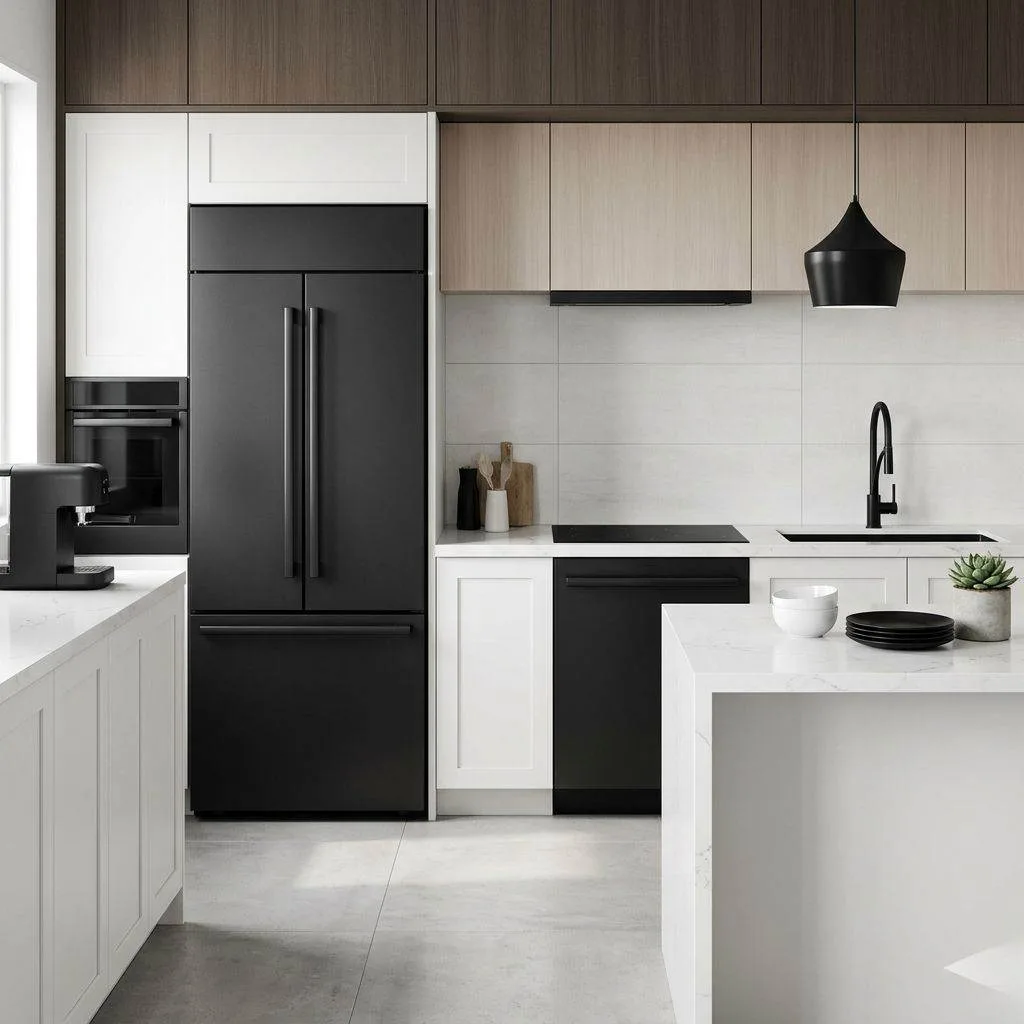 17 Black and White Kitchen Ideas to Transform Your Cooking Space 8 Black Matte Appliances for a Sleek Modern Feel