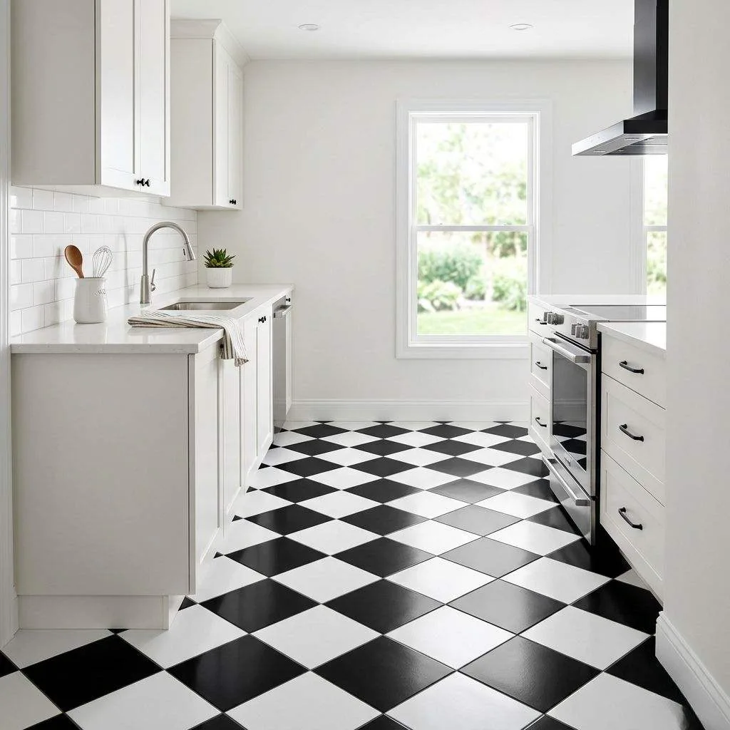 17 Black and White Kitchen Ideas to Transform Your Cooking Space 4 Black and White Checkered Floor