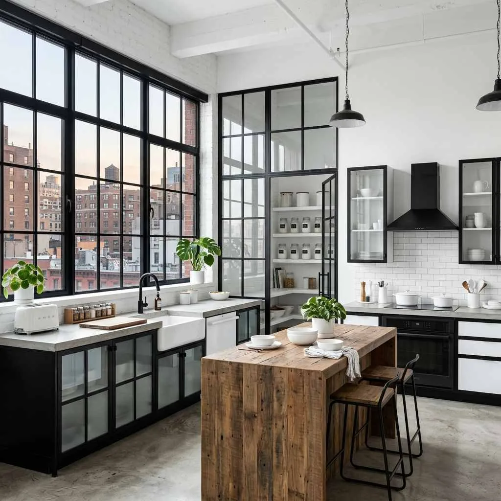 17 Black and White Kitchen Ideas to Transform Your Cooking Space 17 Industrial Black Steel Frames with White Everything Else