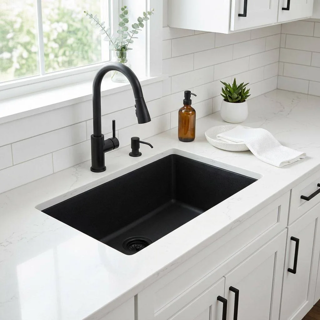 17 Black and White Kitchen Ideas to Transform Your Cooking Space 15 Black Sink with White Countertops
