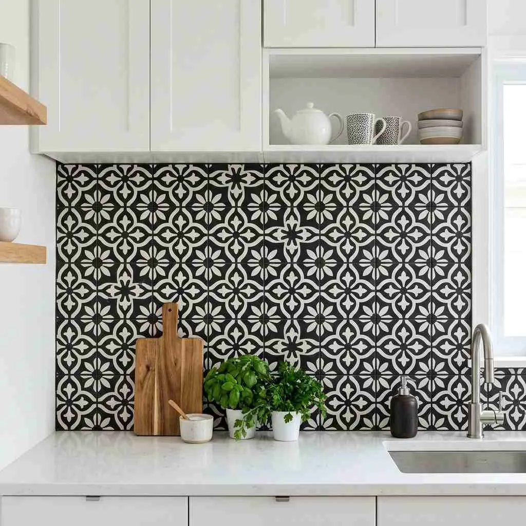 17 Black and White Kitchen Ideas to Transform Your Cooking Space 12 Black and White Patterned Backsplash Tiles
