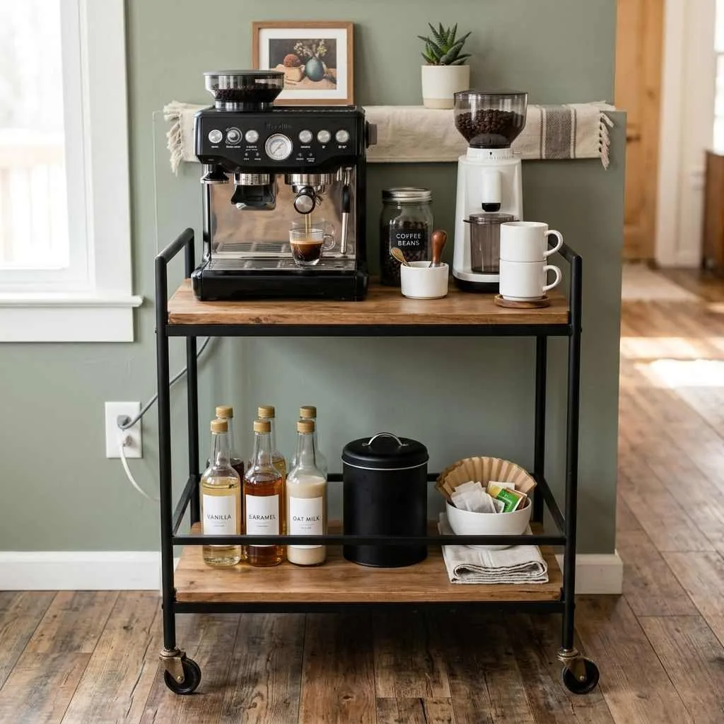 15 Coffee Bar Ideas for Your Kitchen 3 Repurposed Bar Cart