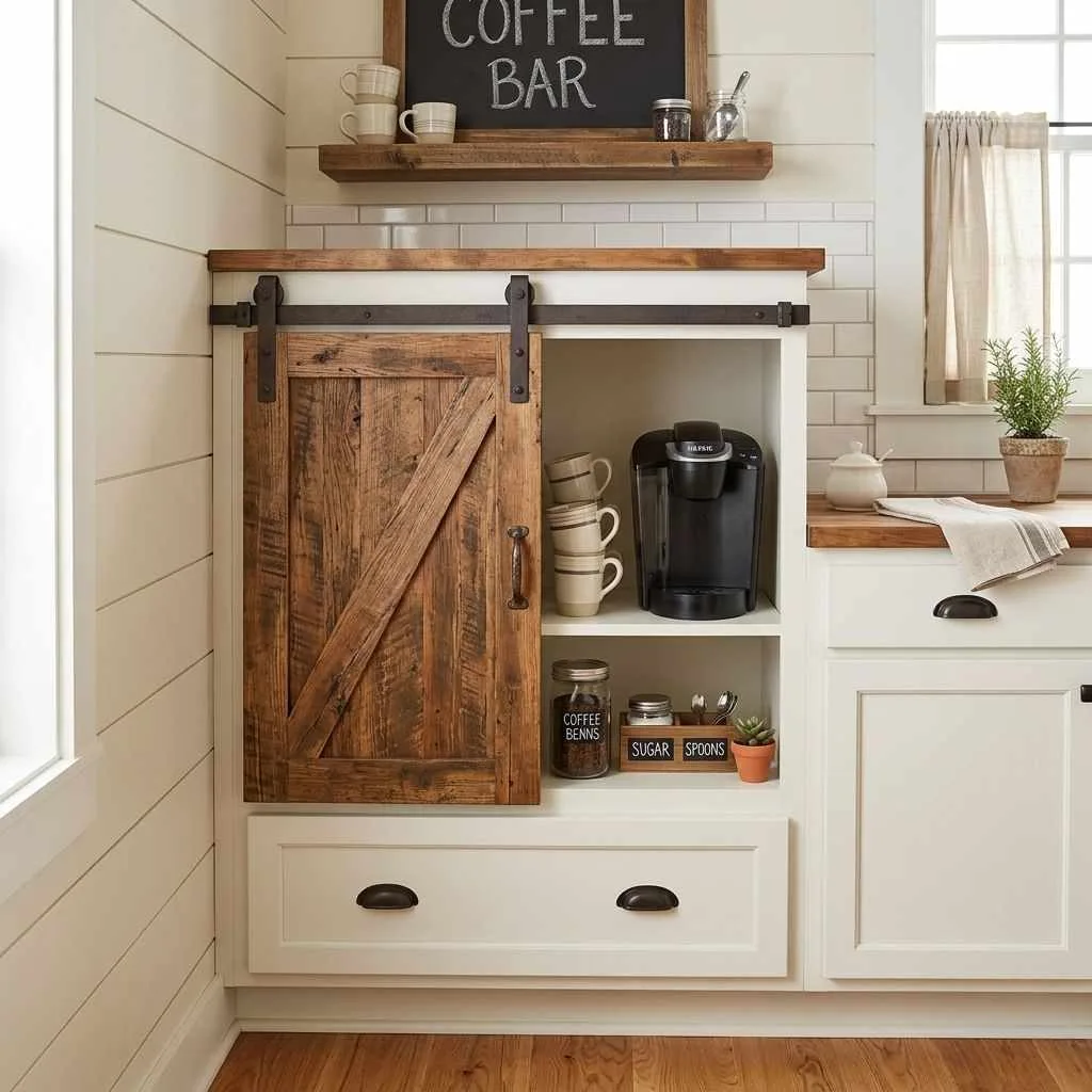15 Coffee Bar Ideas for Your Kitchen 15 Sliding Barn Door Cabinet