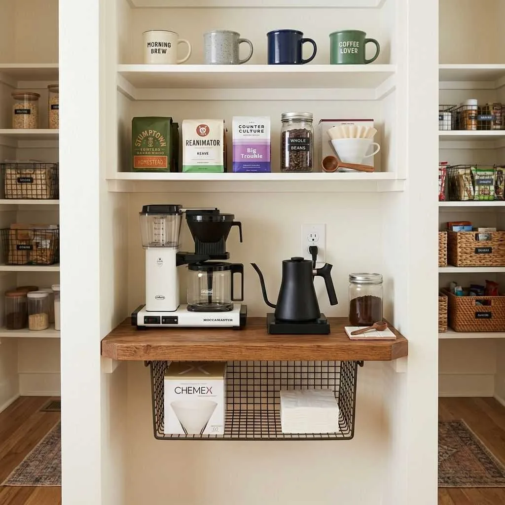 15 Coffee Bar Ideas for Your Kitchen 8 Pantry Coffee Corner