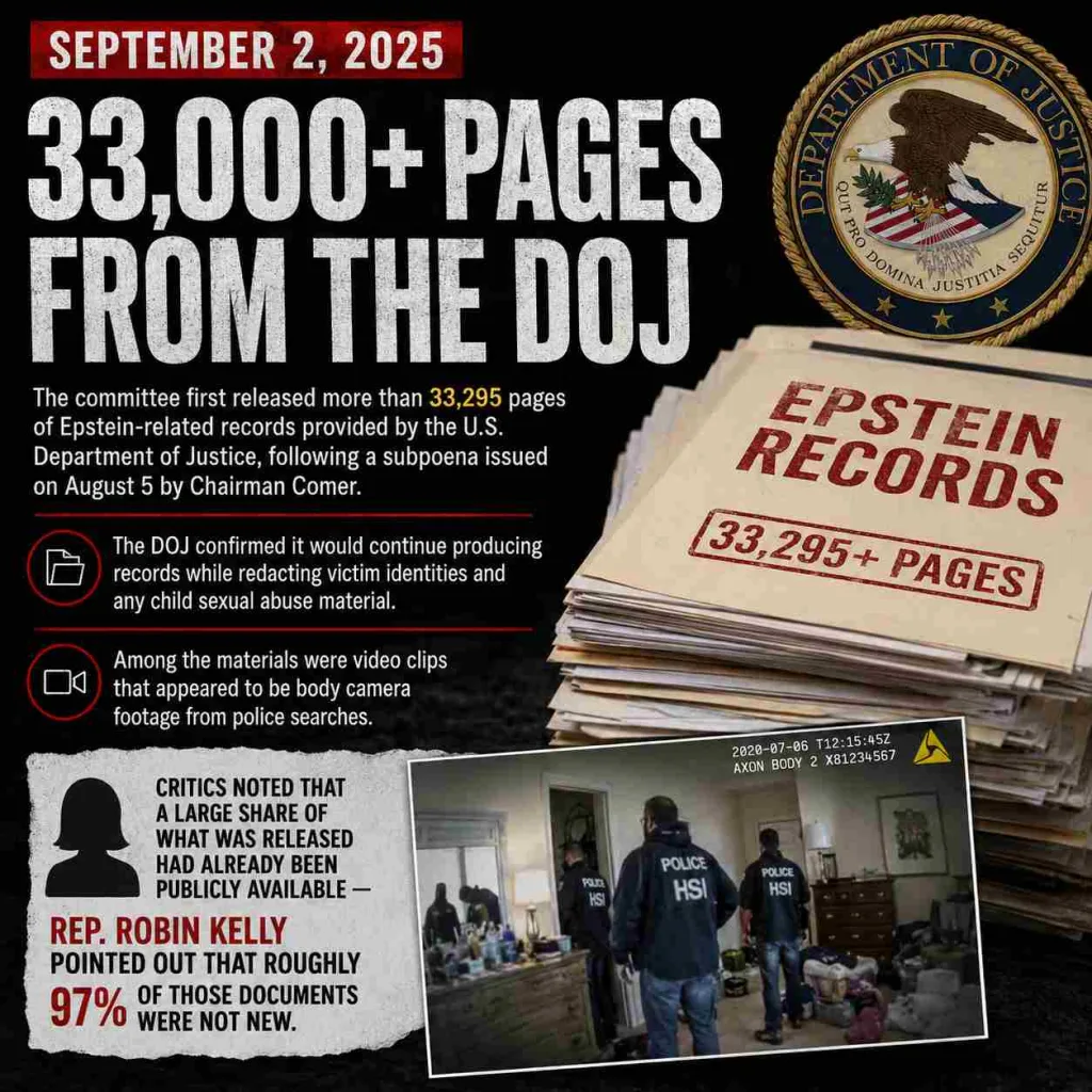 House Committee Releases New Epstein Documents: What Was Found and What Comes Next 3 House Committee Releases New Epstein Documents September 2, 2025 — 33,000+ Pages from the DOJ