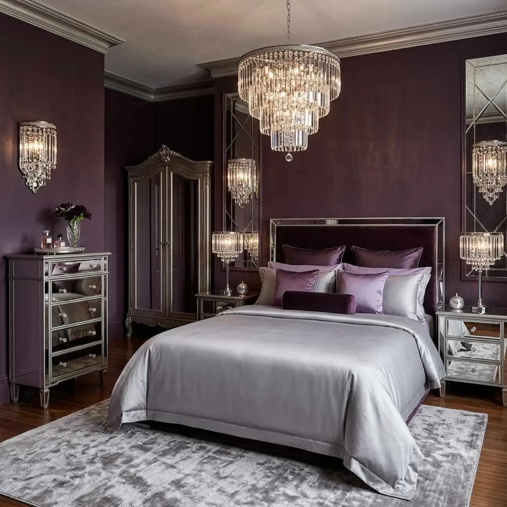 15 Dark Elegant Bedroom Design Ideas That Will Transform Your Sleep Space 10 Smoky Plum and Silver Luxury