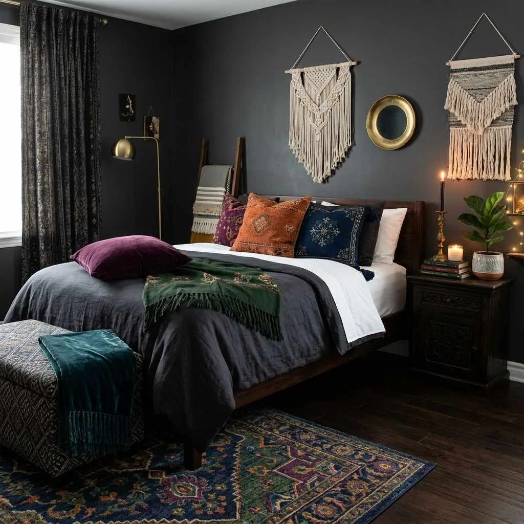 15 Dark Elegant Bedroom Design Ideas That Will Transform Your Sleep Space 9 Dark Bohemian Jewel Tones