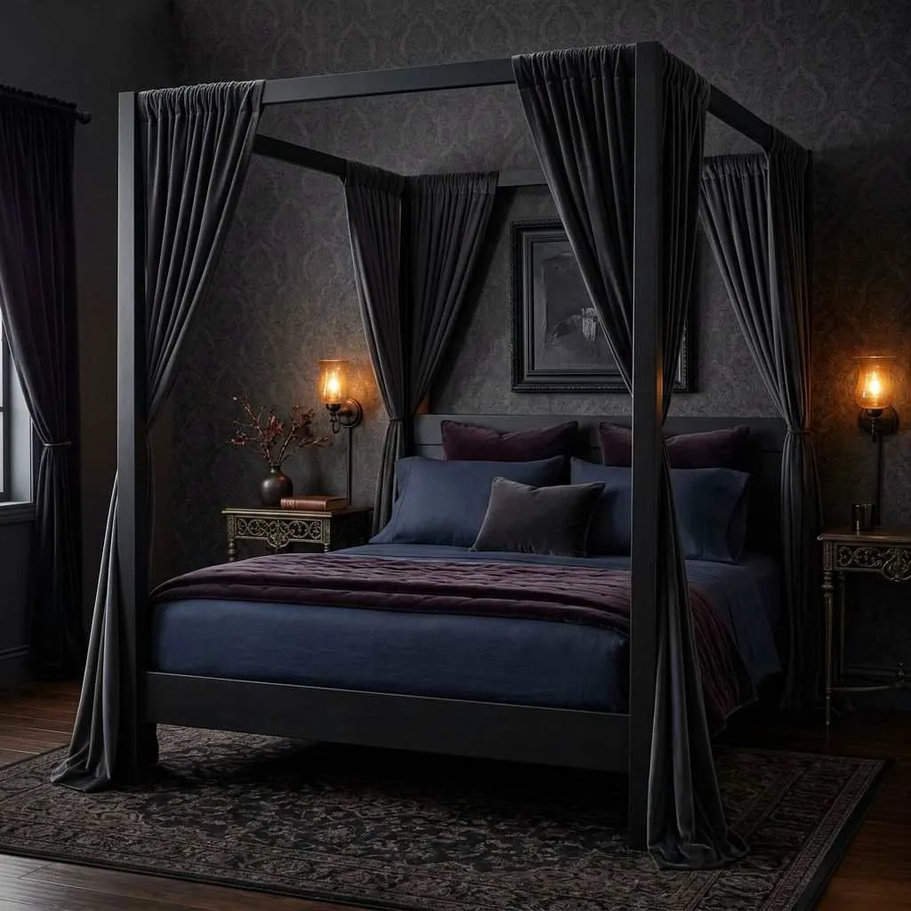 15 Dark Elegant Bedroom Design Ideas That Will Transform Your Sleep Space 16 Inky Black Canopy Bed Opulence