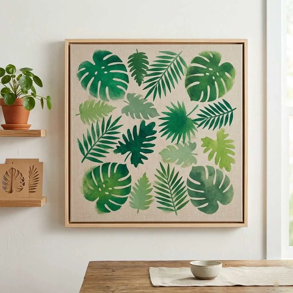 Tropical Leaf Stenciled Art