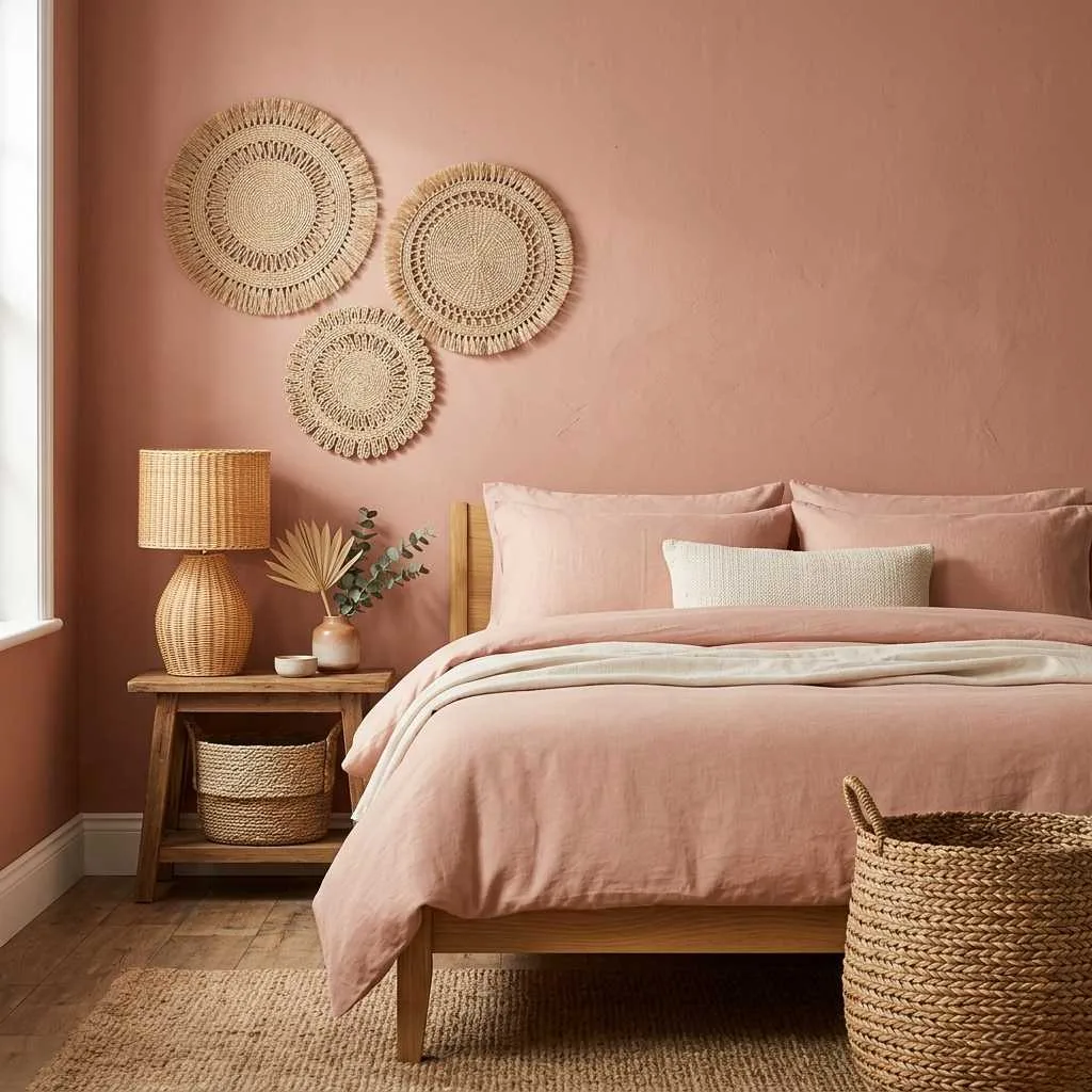 15 Earthy Pink Bedroom Design Ideas 14 Pink Clay Tones With Seagrass and Wicker