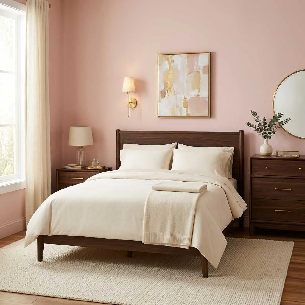 15 Earthy Pink Bedroom Design Ideas 10 Rose Pink With Dark Walnut Furniture
