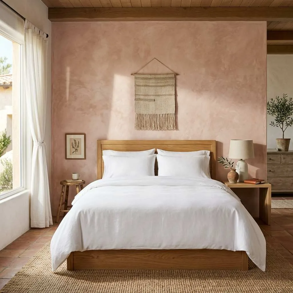 15 Earthy Pink Bedroom Design Ideas 16 Earthy Pink With White Limewash Walls