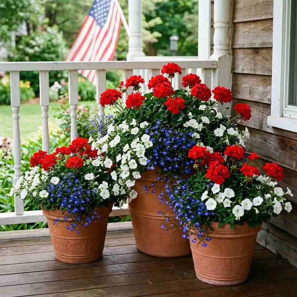 16 Easy 4th of July Porch Ideas to Celebrate in Style 7 Patriotic Potted Plant Arrangements