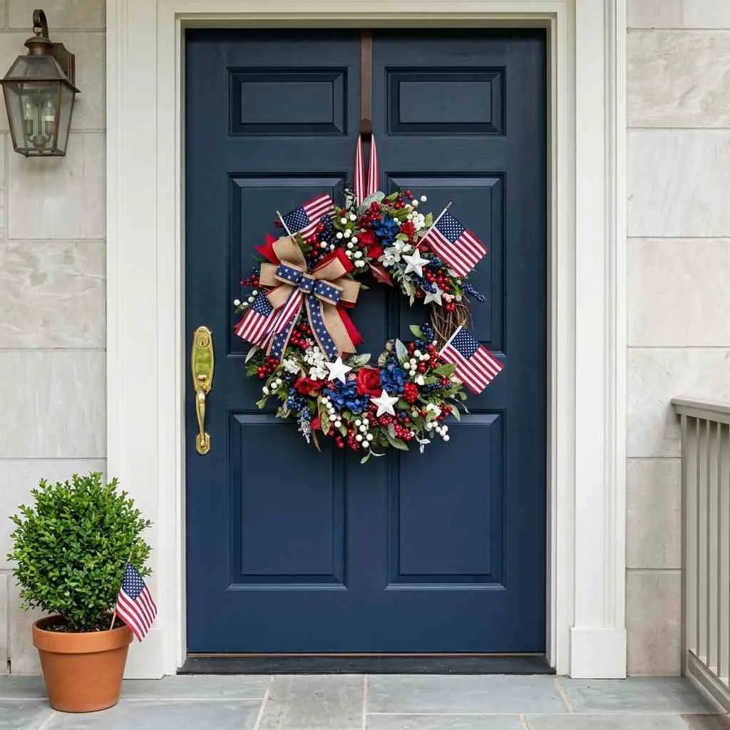 16 Easy 4th of July Porch Ideas to Celebrate in Style 4 Patriotic Wreath on the Front Door