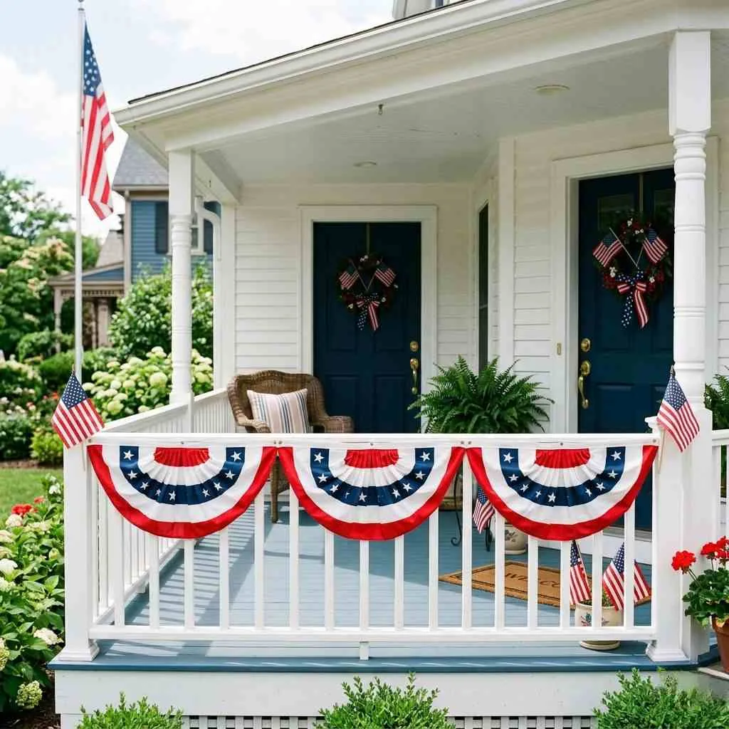 16 Easy 4th of July Porch Ideas to Celebrate in Style 2 Classic Red, White, and Blue Bunting