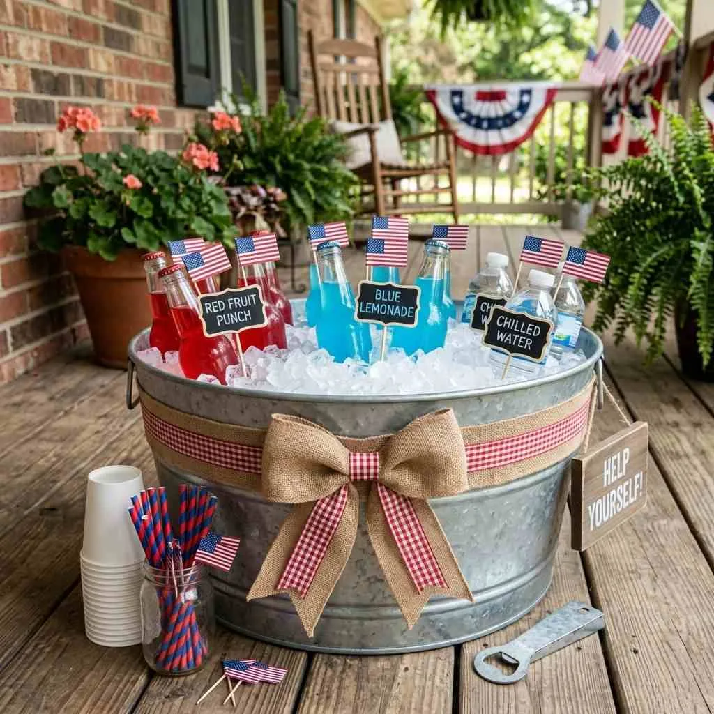 16 Easy 4th of July Porch Ideas to Celebrate in Style 11 Galvanized Tub Beverage Station