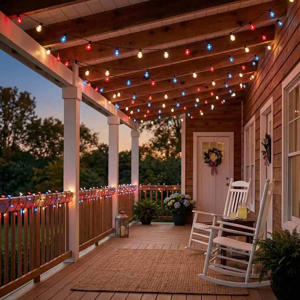 16 Easy 4th of July Porch Ideas to Celebrate in Style 10 Outdoor String Lights in Red, White, and Blue