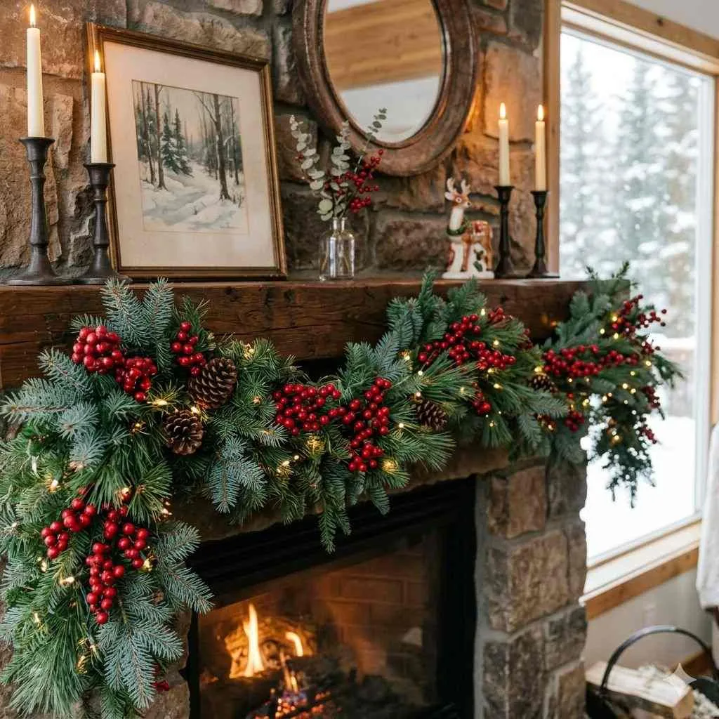 Winter Pine and Cranberry Garland