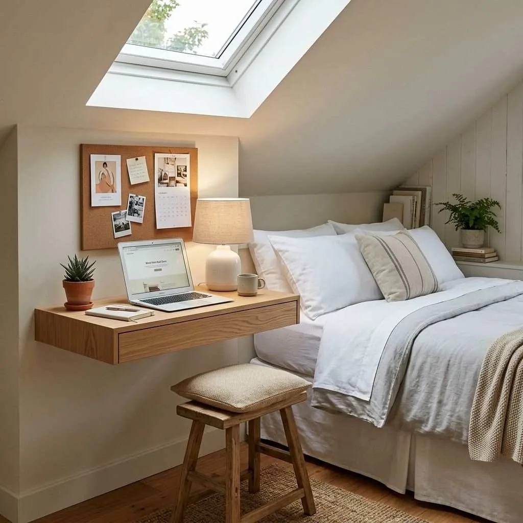 15 Loft Bedroom Ideas to Transform Your Space 14 Build a Floating Desk for a Work-from-Bed Zone