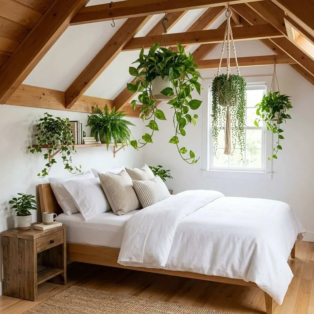15 Loft Bedroom Ideas to Transform Your Space 13 Introduce Greenery with Hanging Plants