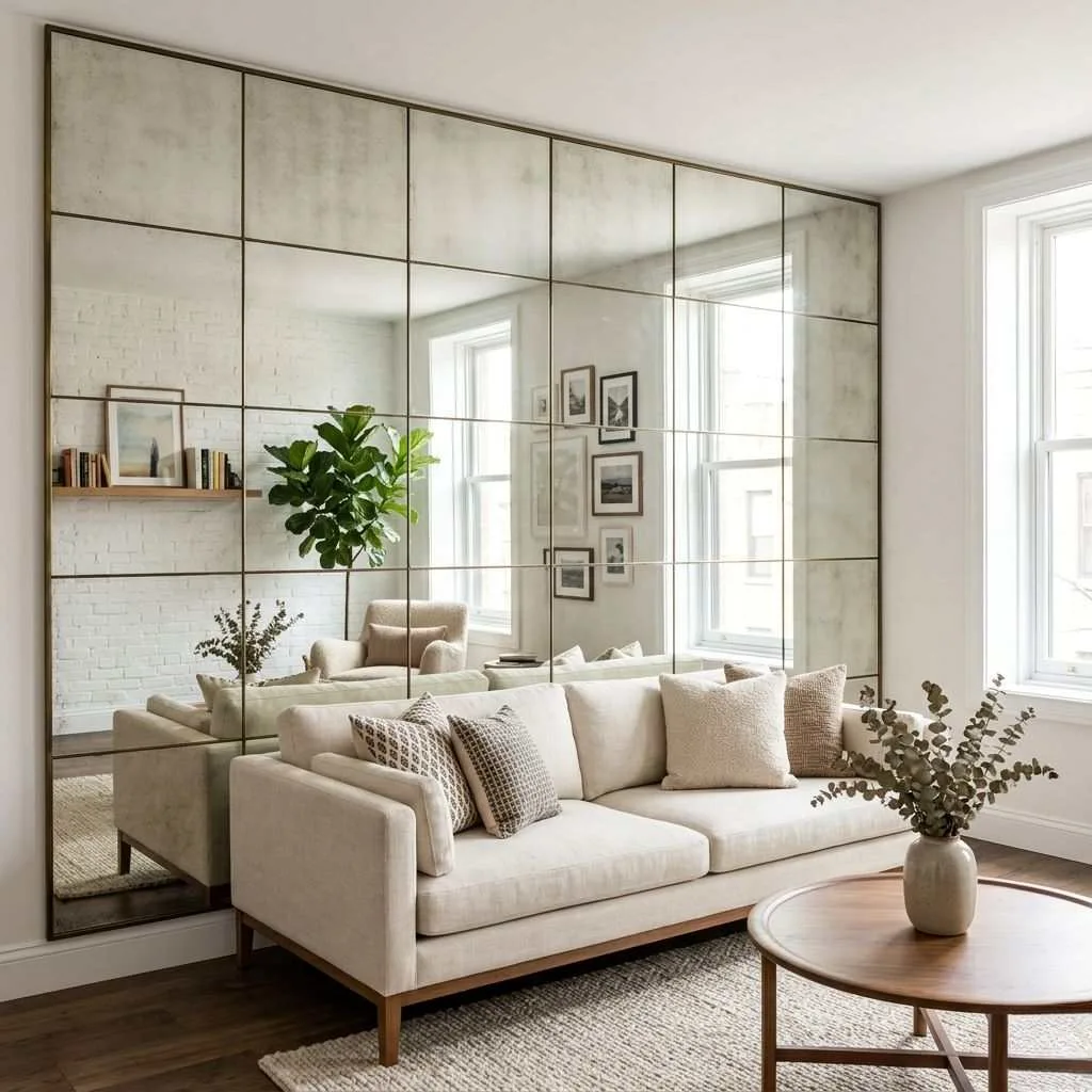 15 Living Room Accent Wall Ideas for Stunning Style 11 Mirrored Accent Wall