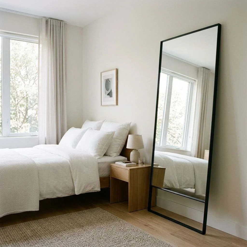 15 Minimalist Small Bedroom Ideas to Make Your Space Feel Bigger and Better 7 Incorporate a Mirror to Double Your Space