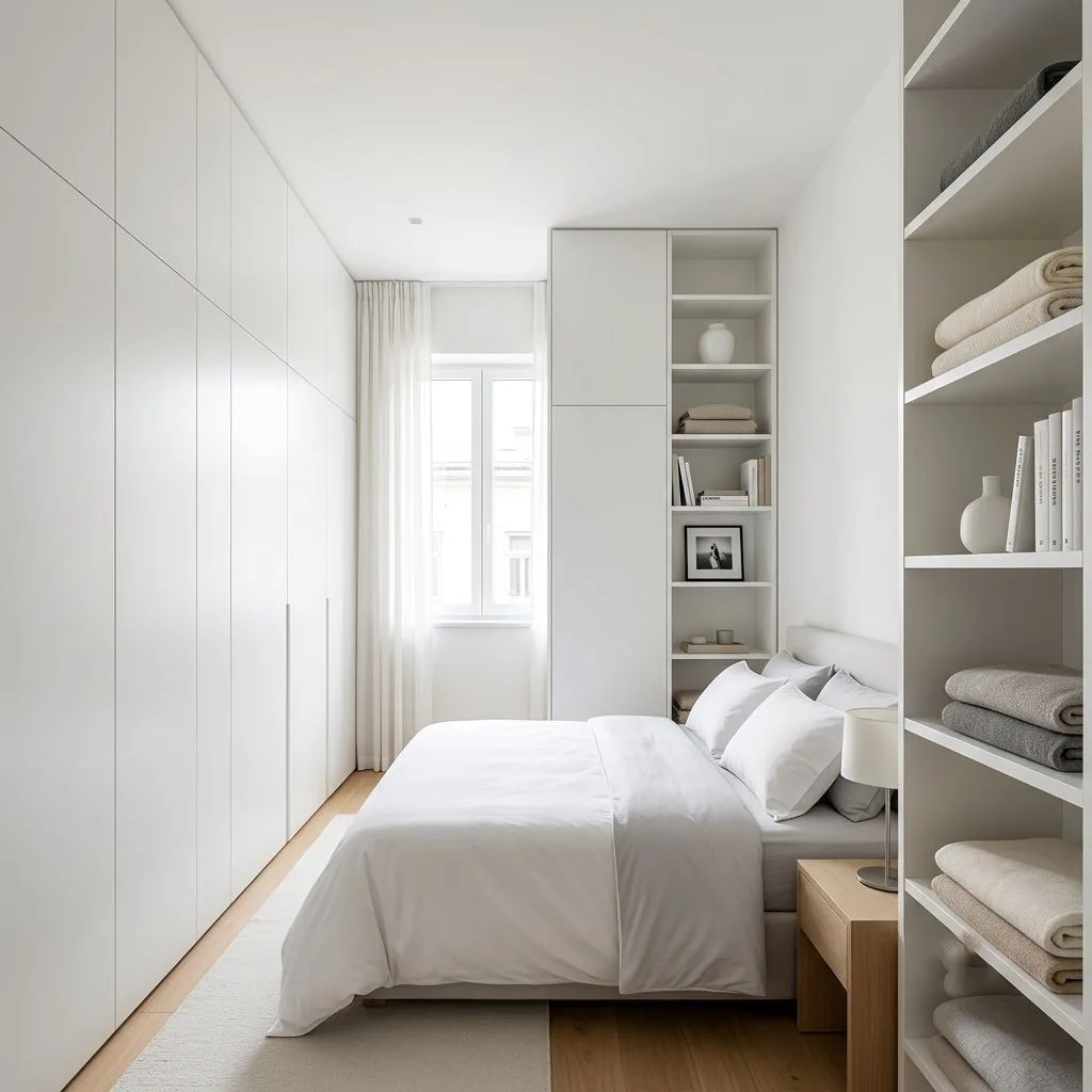 15 Minimalist Small Bedroom Ideas to Make Your Space Feel Bigger and Better 15 Use Vertical Space with Floor-to-Ceiling Storage