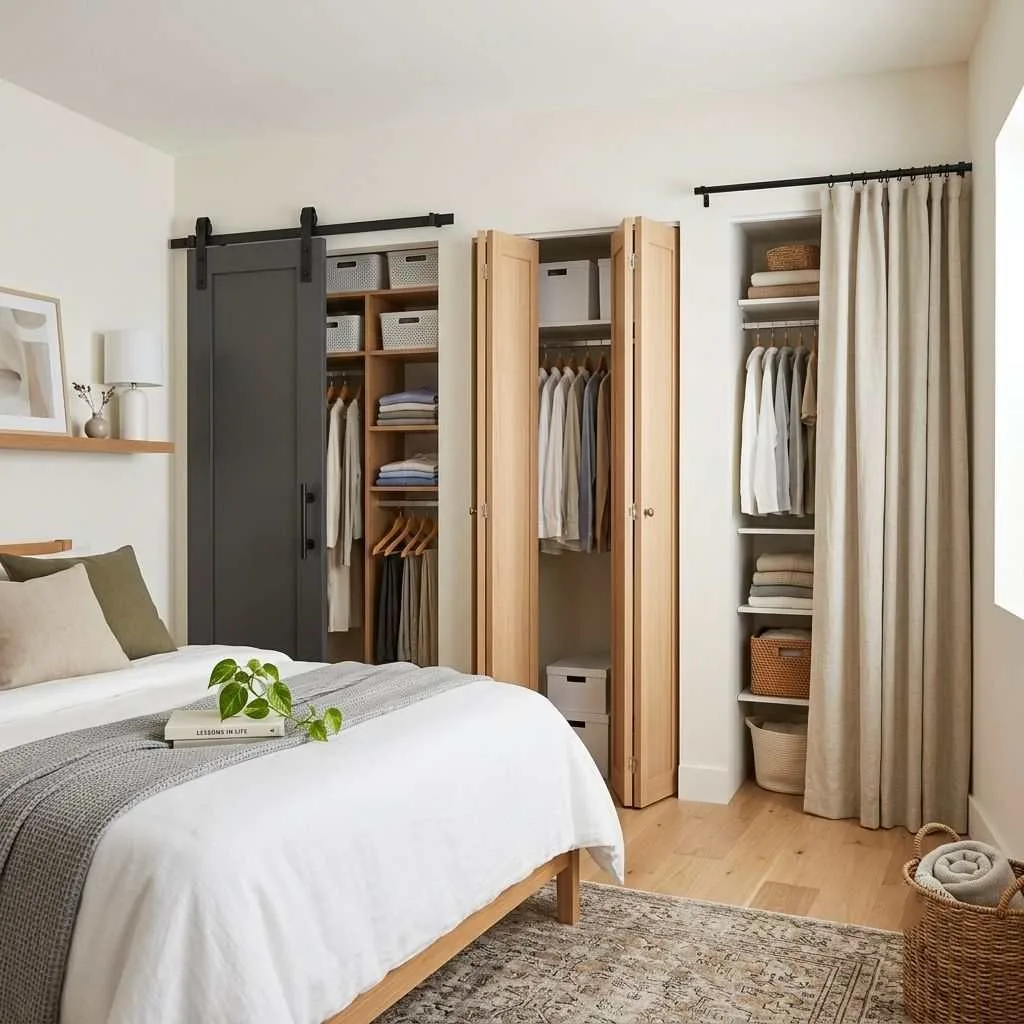 15 Minimalist Small Bedroom Ideas to Make Your Space Feel Bigger and Better 13 Choose Sliding or Folding Closet Doors