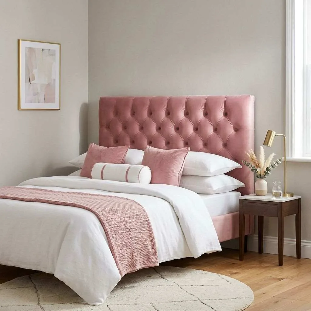 15 Pink Small Bedroom Ideas for Cozy Stylish Spaces 6 Pink Velvet Headboard Statement