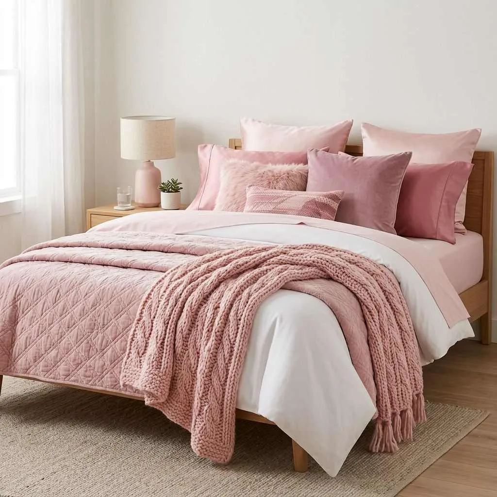 15 Pink Small Bedroom Ideas for Cozy Stylish Spaces 15 Pink Textured Bedding Layers
