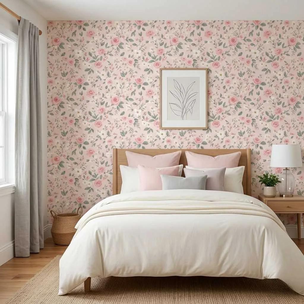 15 Pink Small Bedroom Ideas for Cozy Stylish Spaces 9 Pink Floral Wallpaper Accent