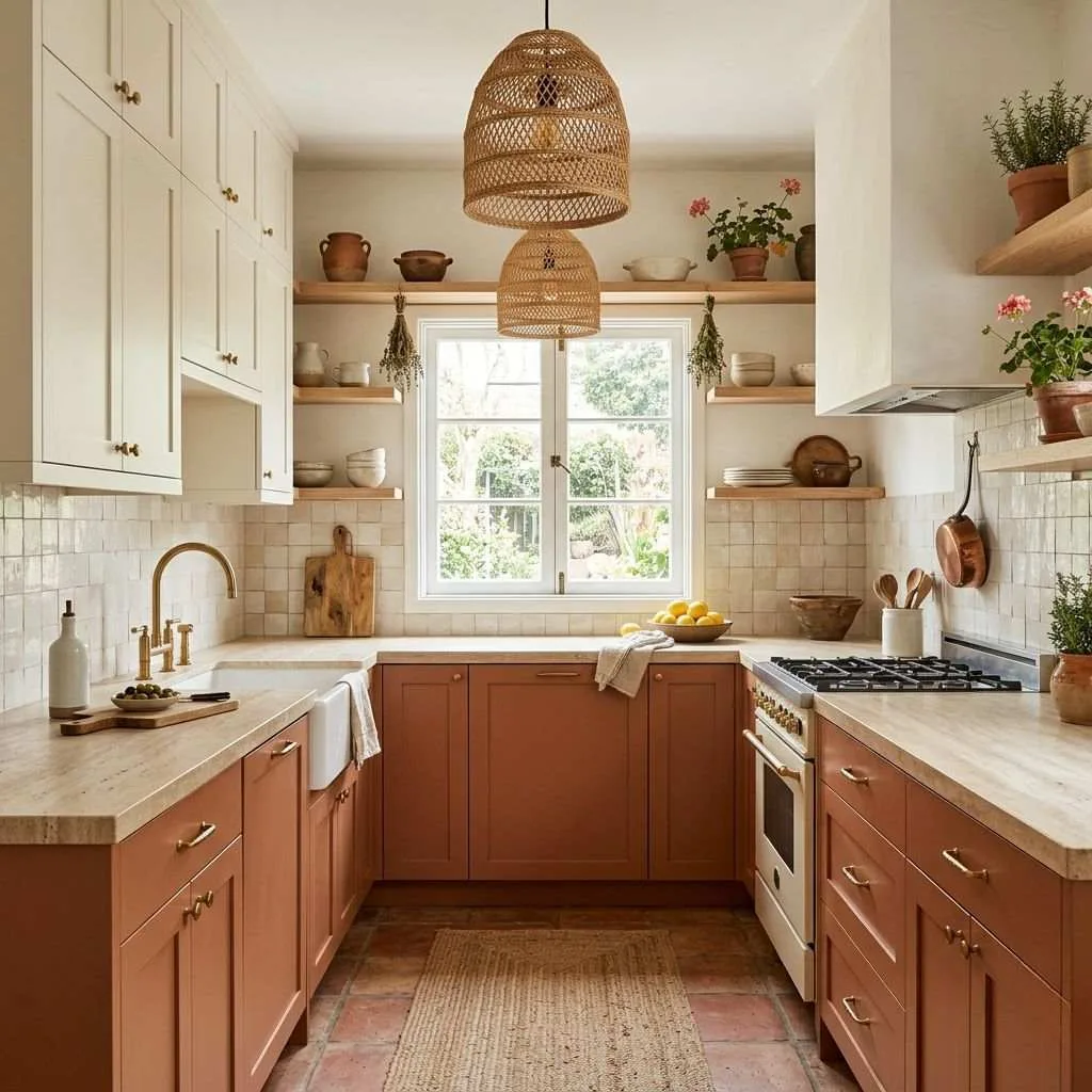 15 Two-Tone Kitchen Cabinet Ideas to Transform Your Space 7 Terracotta and Off-White