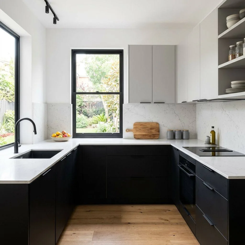 15 Two-Tone Kitchen Cabinet Ideas to Transform Your Space 5 Black Lowers with Light Gray Uppers