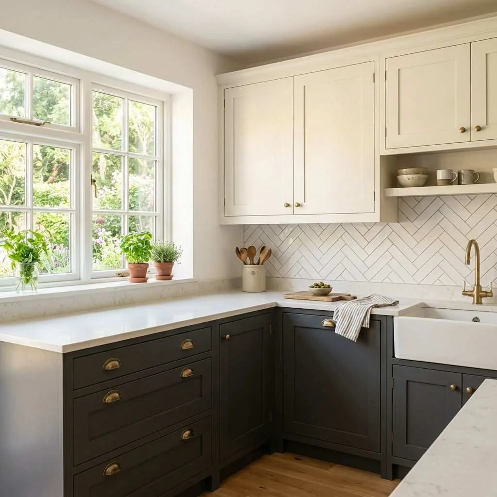 15 Two-Tone Kitchen Cabinet Ideas to Transform Your Space 3 Charcoal Gray and Soft Cream