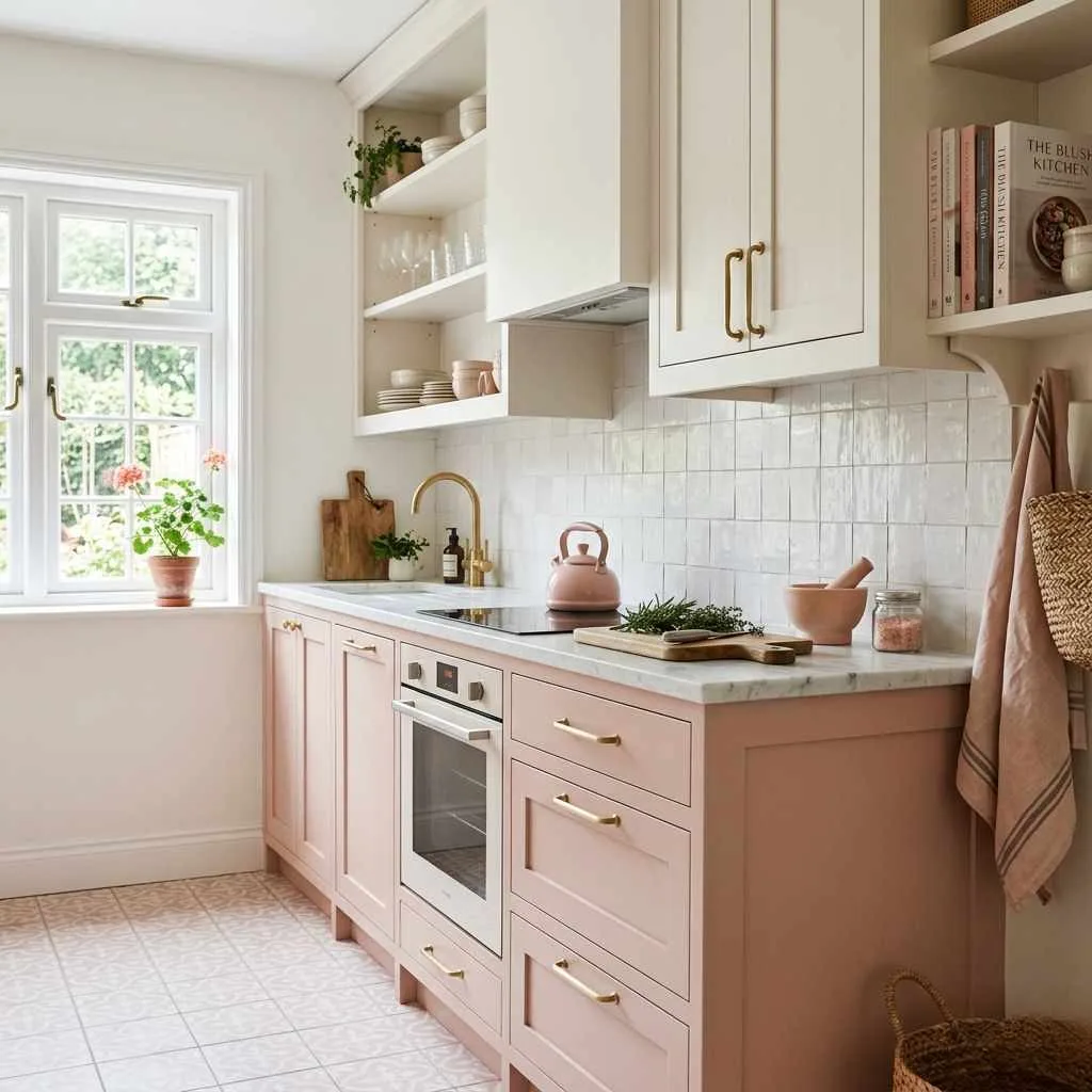 15 Two-Tone Kitchen Cabinet Ideas to Transform Your Space 15 Blush Pink and Warm White
