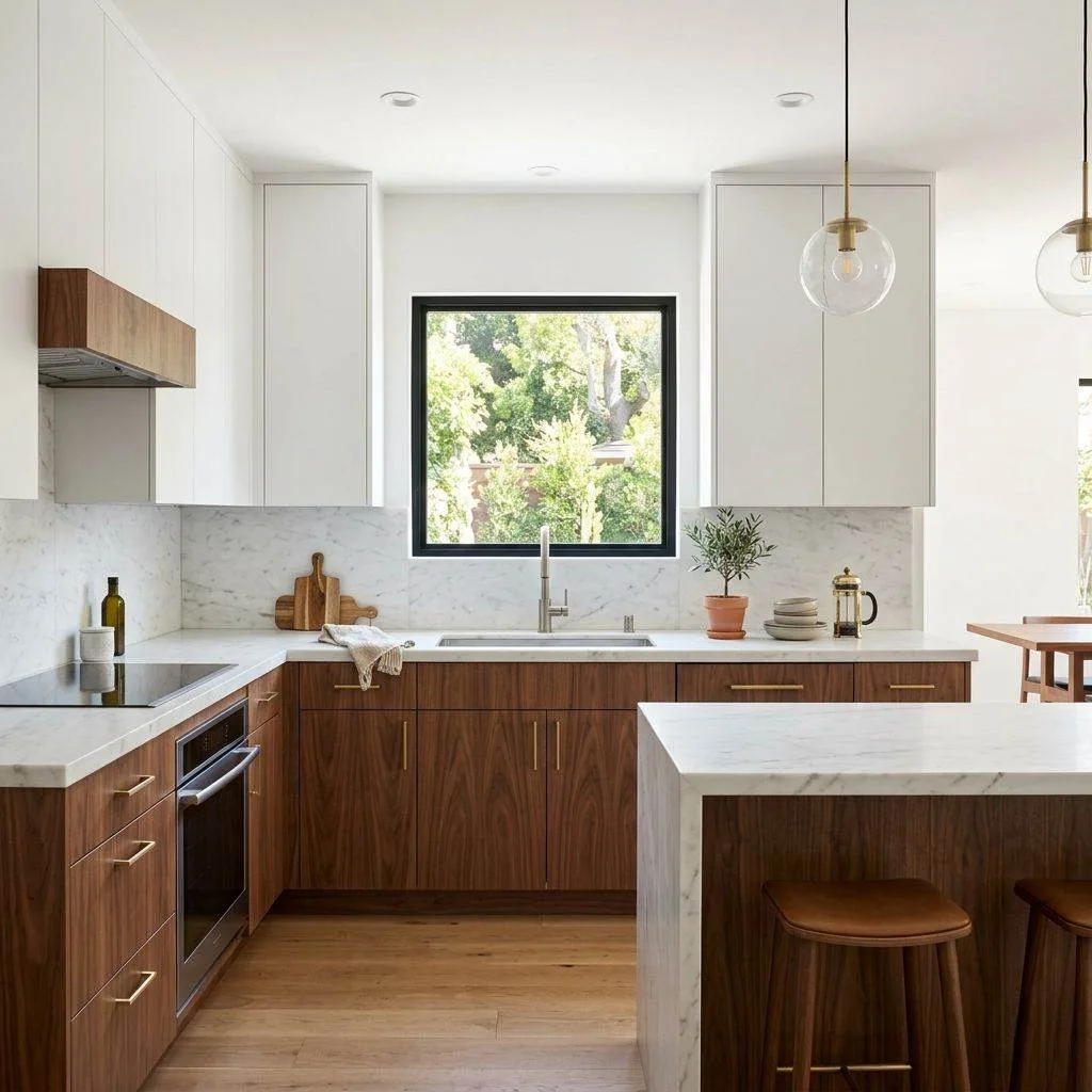 15 Two-Tone Kitchen Cabinet Ideas to Transform Your Space 10 Walnut Wood and Matte White