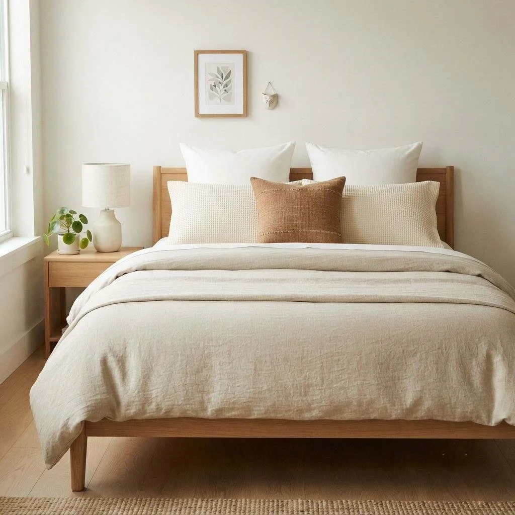 15 Aesthetic Dorm Bedding Ideas to Transform Your Small Space 3 Minimalist Neutral Palette