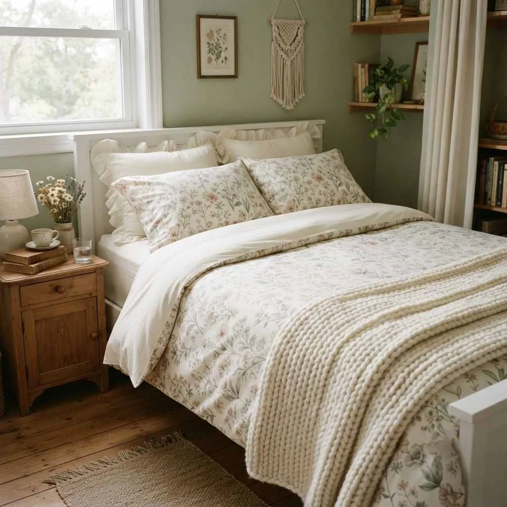 15 Aesthetic Dorm Bedding Ideas to Transform Your Small Space 2 Cottagecore Floral Prints