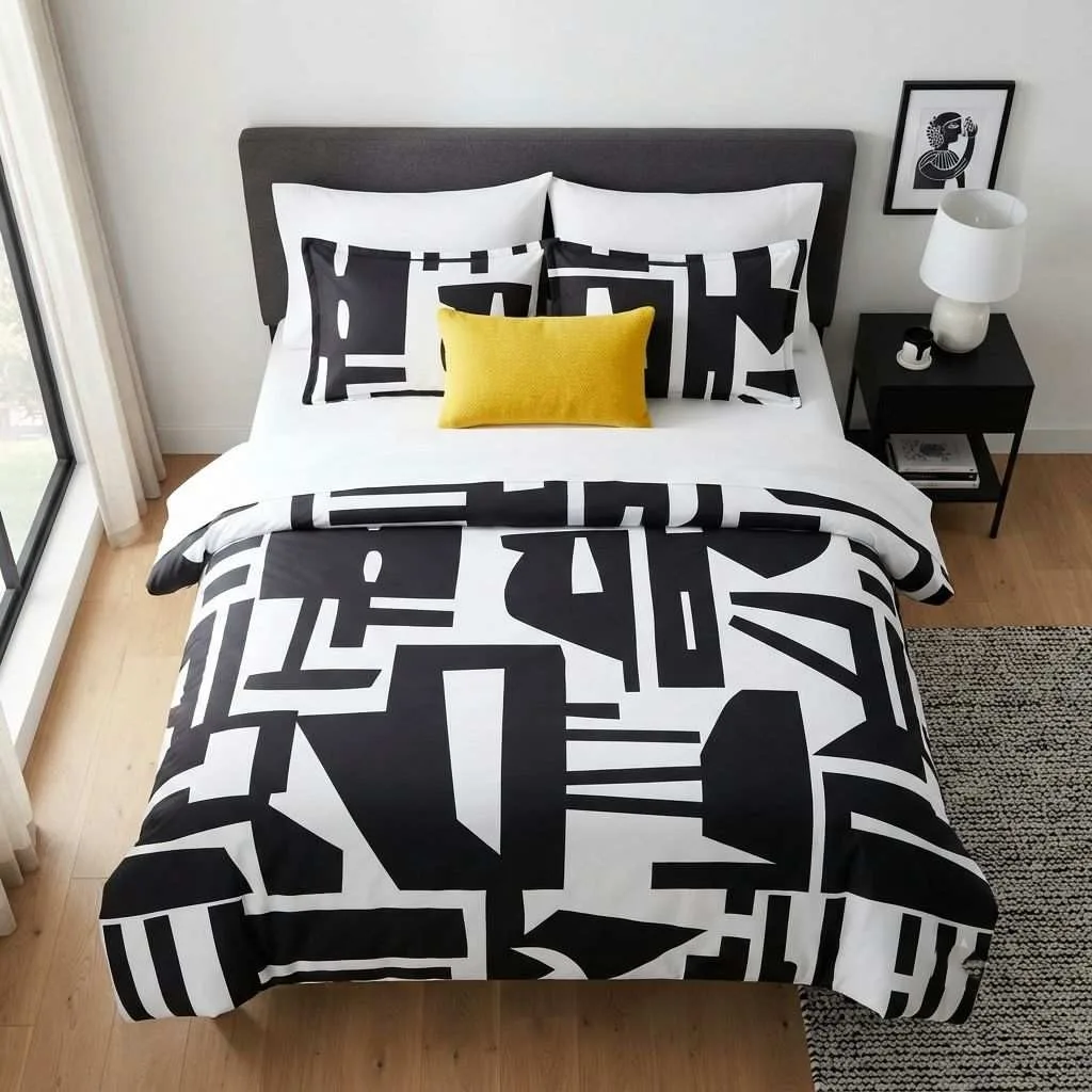 15 Aesthetic Dorm Bedding Ideas to Transform Your Small Space 11 Bold Graphic Black and White