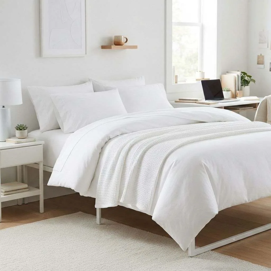 15 Dorm Bedding Color Schemes Ideas 8 Monochromatic All-White Bedding