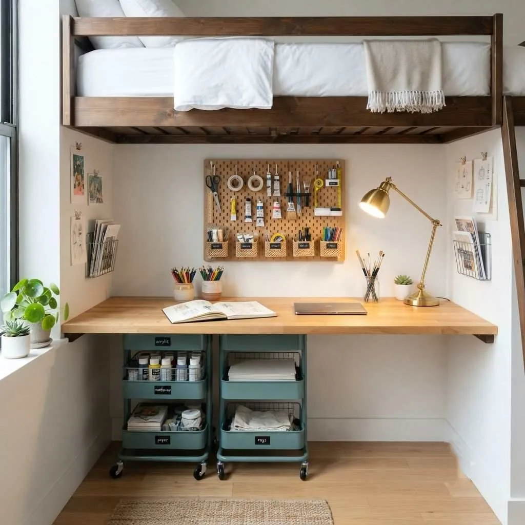 15 Lofted Dorm Bed Ideas to Maximize Your Space 7 The Creative Art Studio Corner